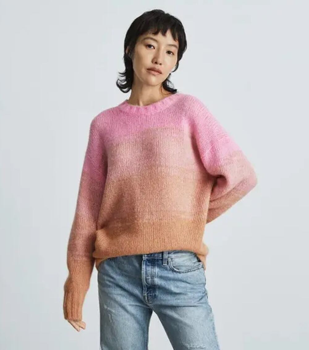 Everlane The Gradient Alpaca Crew Neck Sweater Cozy Wool Blend Bubble Gum Pink